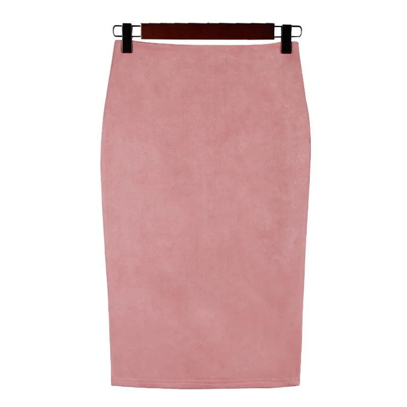 Women Skirts Suede Solid Color Pencil Skirt Female Autumn Winter High Waist Bodycon Vintage Suede Split Thick Stretchy Skirts