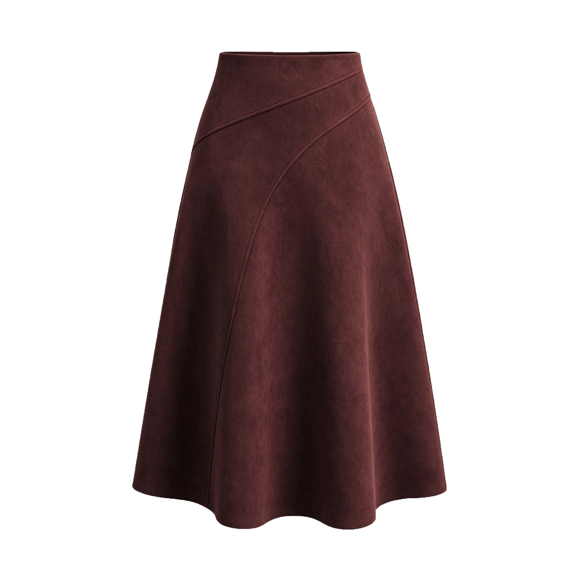 Women's Autumn Winter Suede Midi Skirts 2026 Fashion High Waist A-line Office Lady Casual Skirt