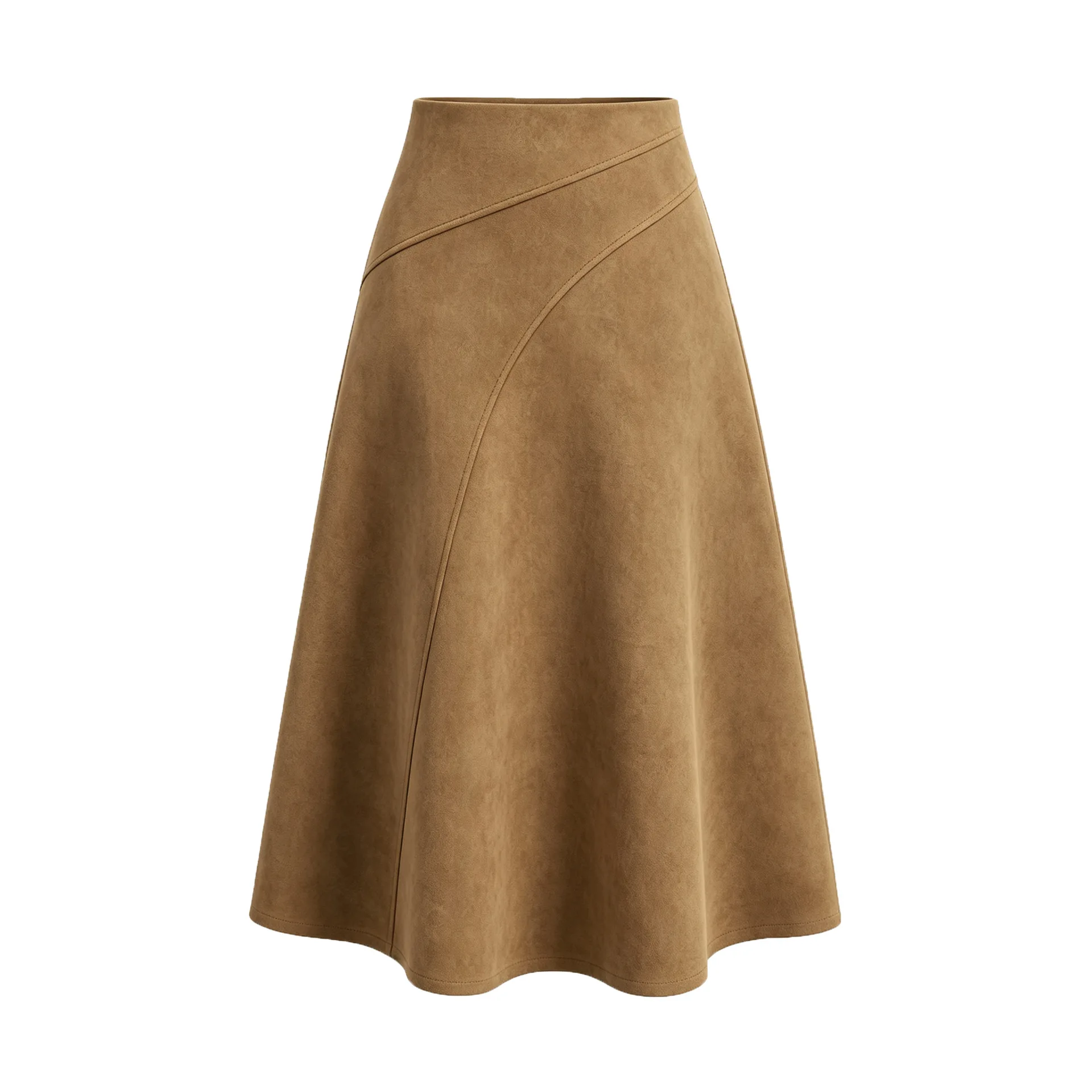 Women's Autumn Winter Suede Midi Skirts 2026 Fashion High Waist A-line Office Lady Casual Skirt
