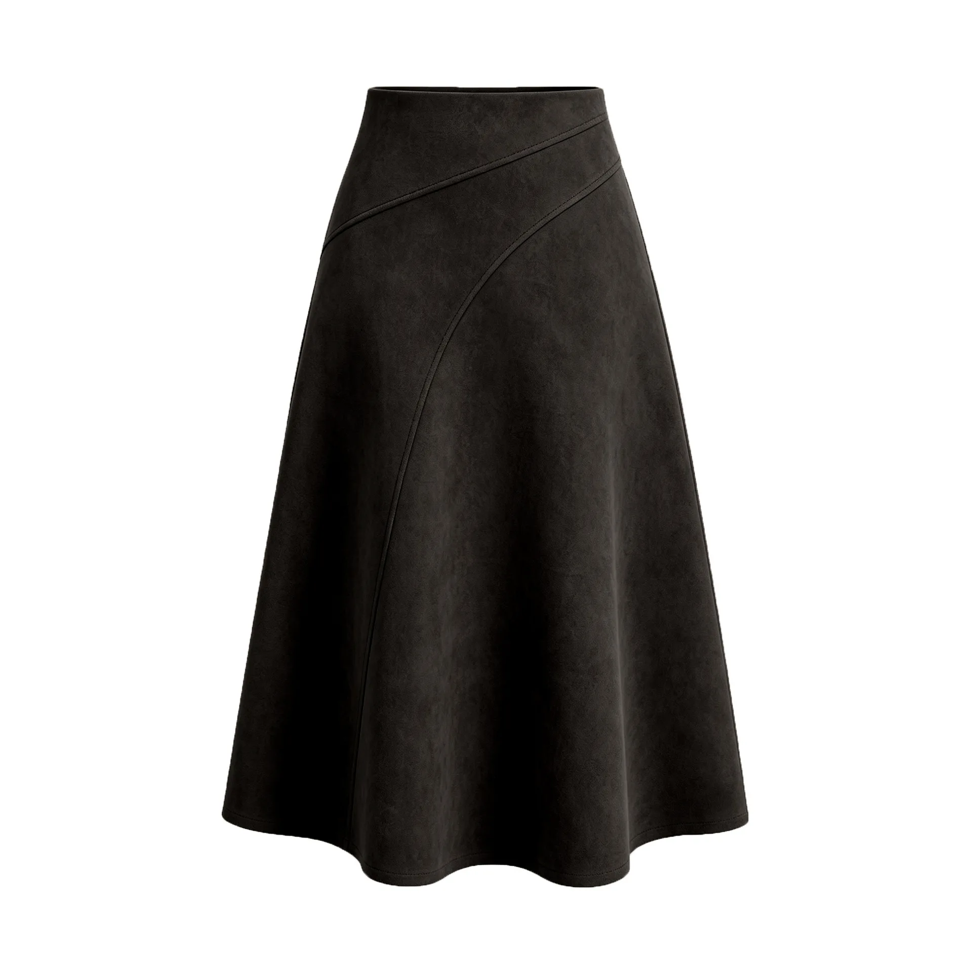 Women's Autumn Winter Suede Midi Skirts 2026 Fashion High Waist A-line Office Lady Casual Skirt
