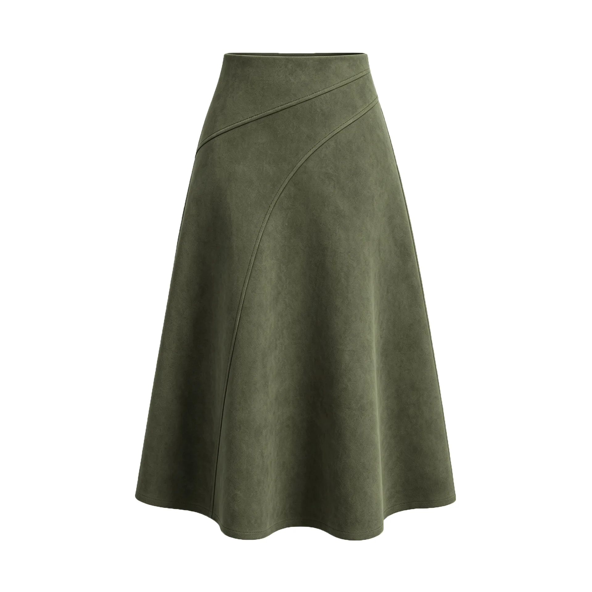 Women's Autumn Winter Suede Midi Skirts 2026 Fashion High Waist A-line Office Lady Casual Skirt