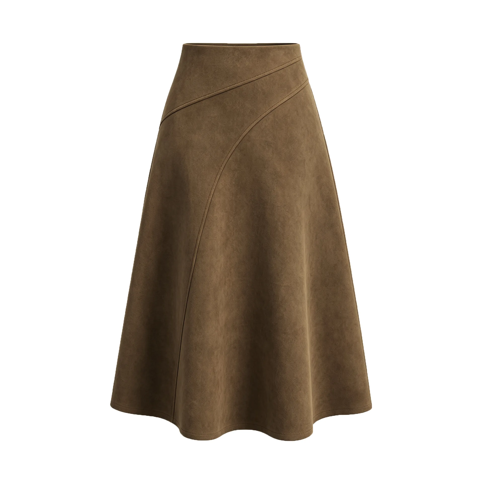 Women's Autumn Winter Suede Midi Skirts 2026 Fashion High Waist A-line Office Lady Casual Skirt