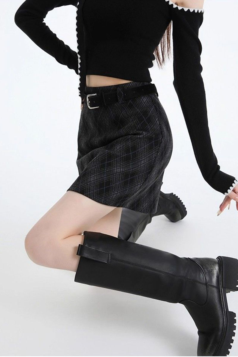 Vintage Argyle Plaid Skirt for Women 2026 Autumn Winter New High Waist Woolen Checkered Skirt Woman Korean Chic Bodycon Skirts