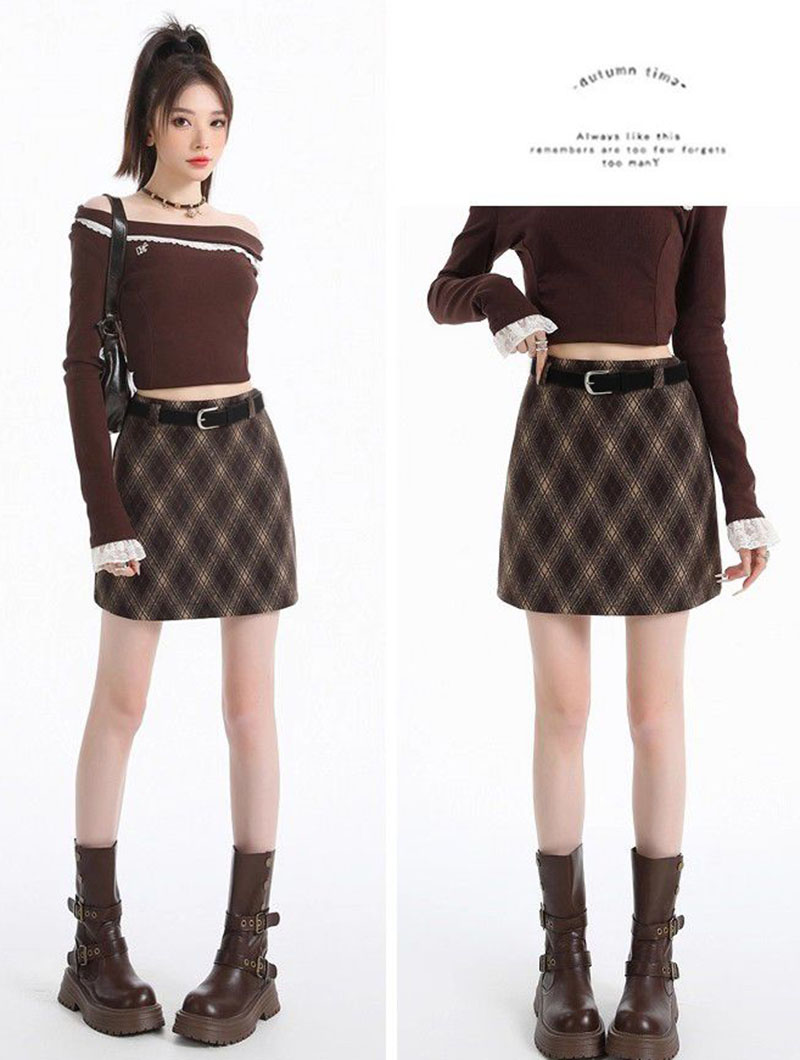 Vintage Argyle Plaid Skirt for Women 2026 Autumn Winter New High Waist Woolen Checkered Skirt Woman Korean Chic Bodycon Skirts
