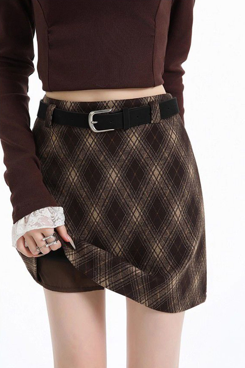 Vintage Argyle Plaid Skirt for Women 2026 Autumn Winter New High Waist Woolen Checkered Skirt Woman Korean Chic Bodycon Skirts