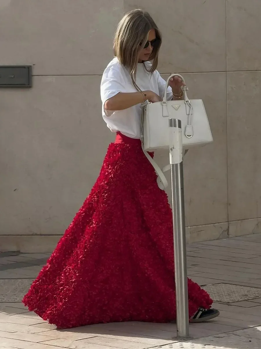 Wolfeel Winter Autumn Women's Fashion Chic Long Petal Skirt Design Inspired Evening Gown Elegant Lady Unique High Waisted Skirt