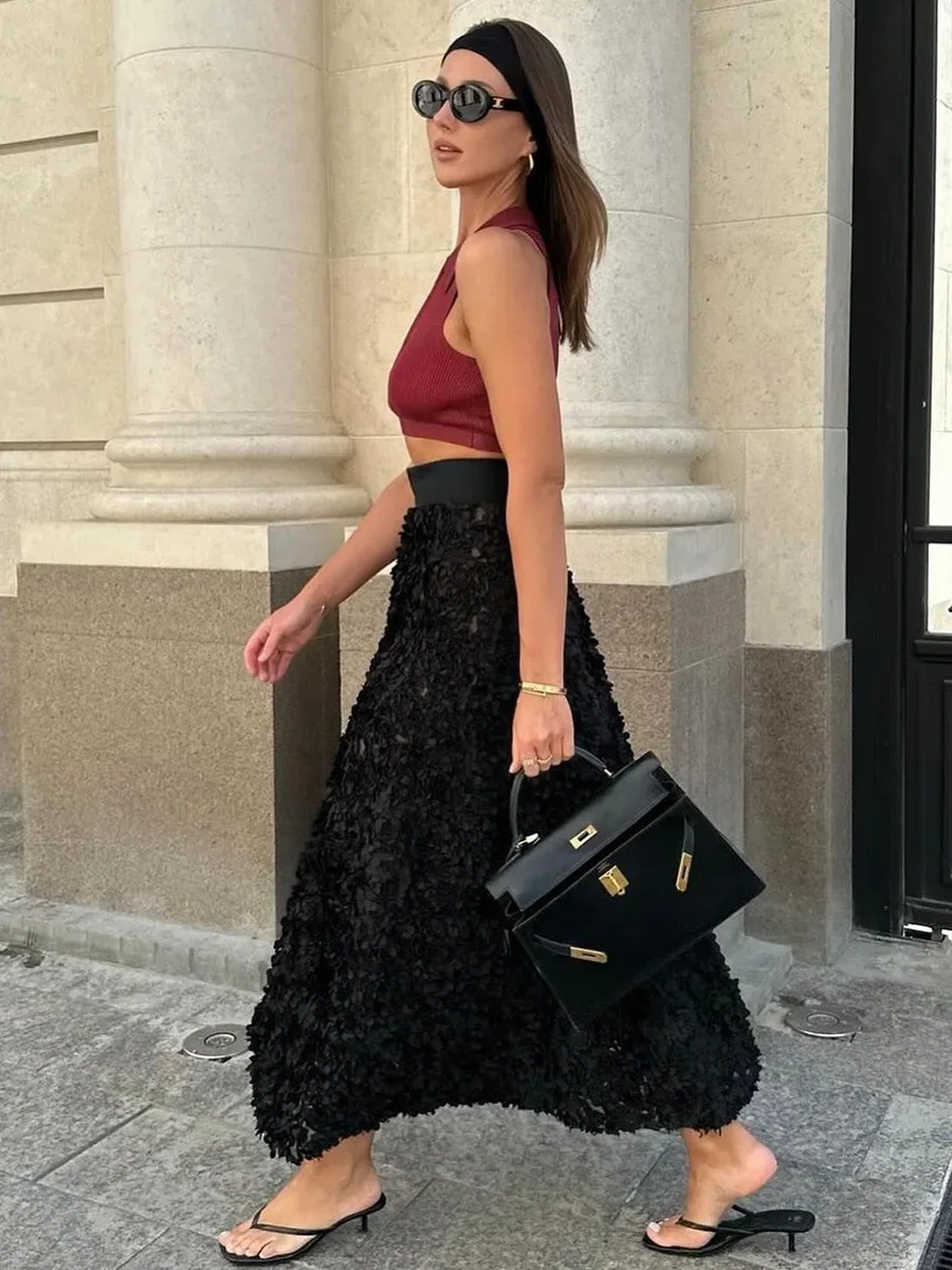 Wolfeel Winter Autumn Women's Fashion Chic Long Petal Skirt Design Inspired Evening Gown Elegant Lady Unique High Waisted Skirt