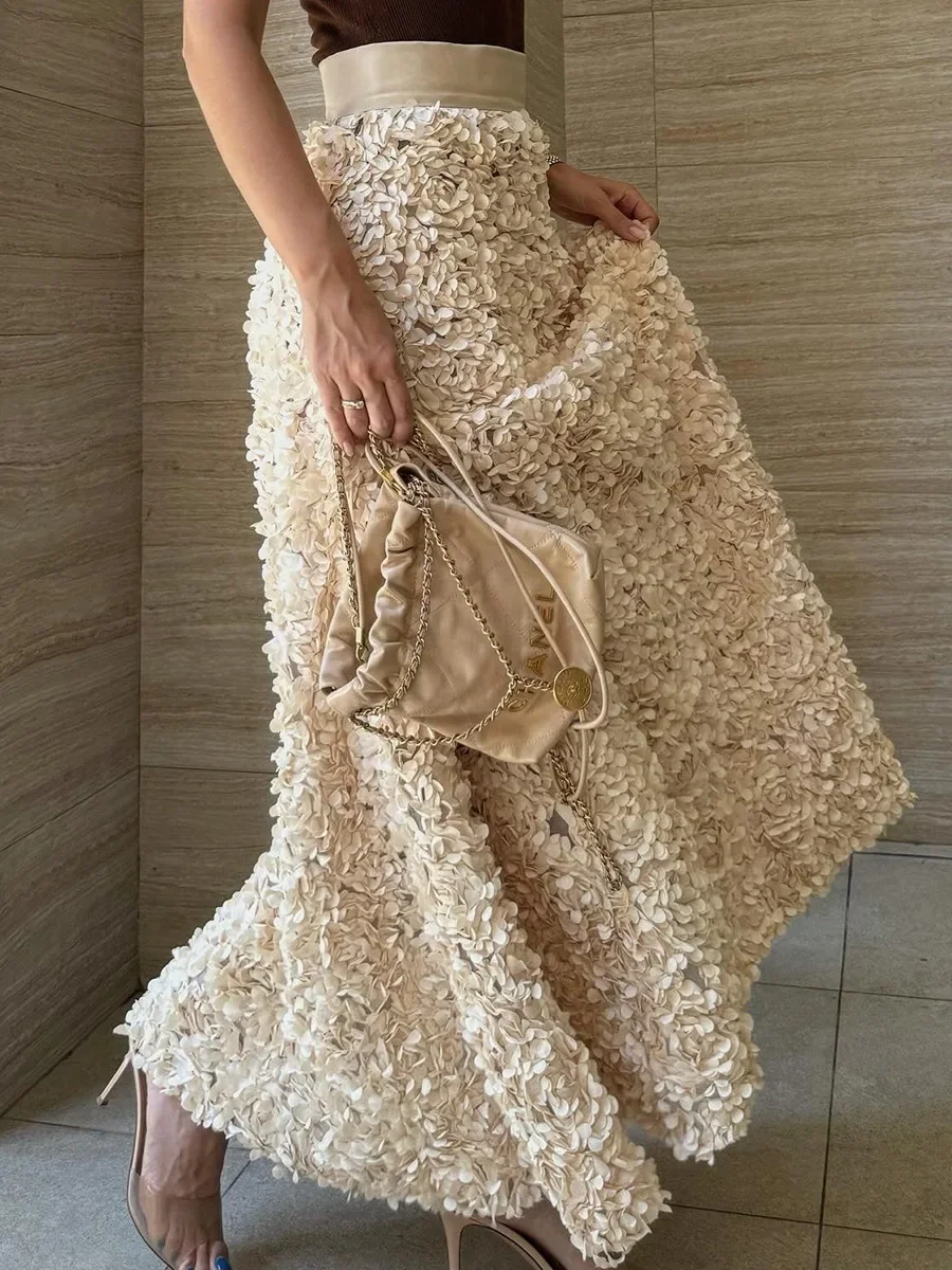 Wolfeel Winter Autumn Women's Fashion Chic Long Petal Skirt Design Inspired Evening Gown Elegant Lady Unique High Waisted Skirt