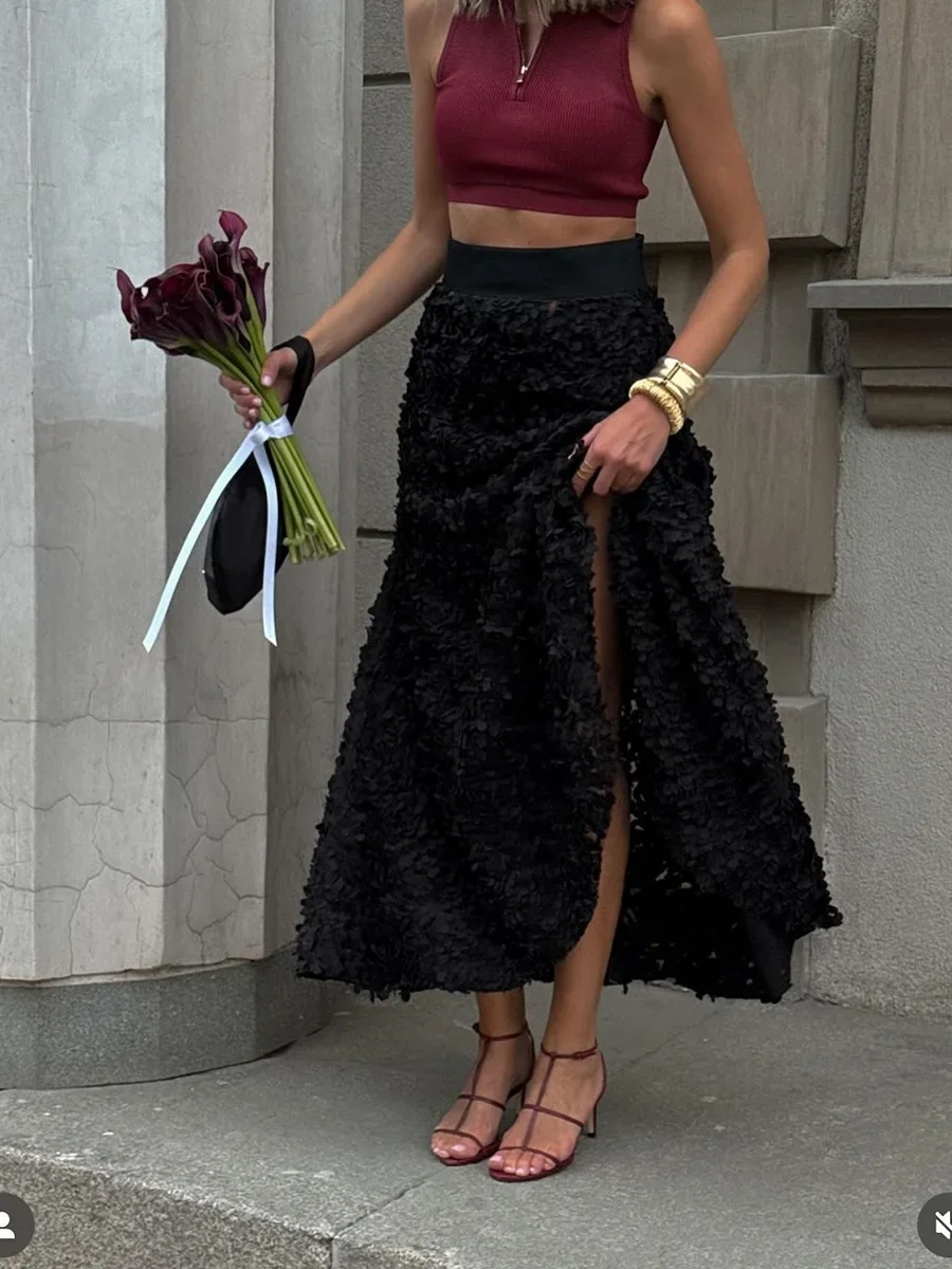Wolfeel Winter Autumn Women's Fashion Chic Long Petal Skirt Design Inspired Evening Gown Elegant Lady Unique High Waisted Skirt