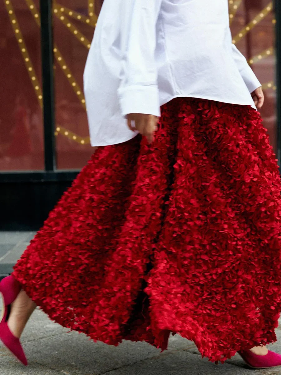 Wolfeel Winter Autumn Women's Fashion Chic Long Petal Skirt Design Inspired Evening Gown Elegant Lady Unique High Waisted Skirt