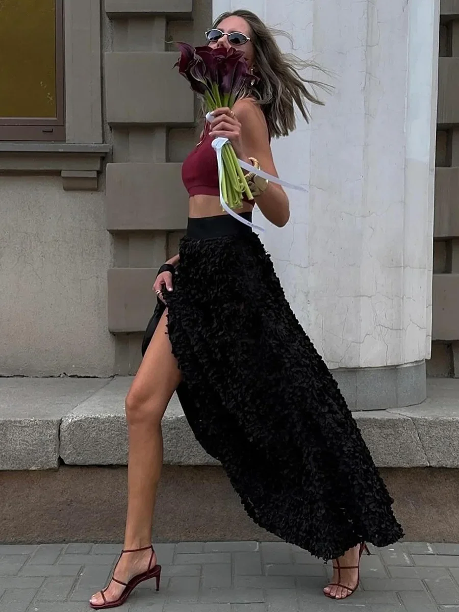Wolfeel Winter Autumn Women's Fashion Chic Long Petal Skirt Design Inspired Evening Gown Elegant Lady Unique High Waisted Skirt