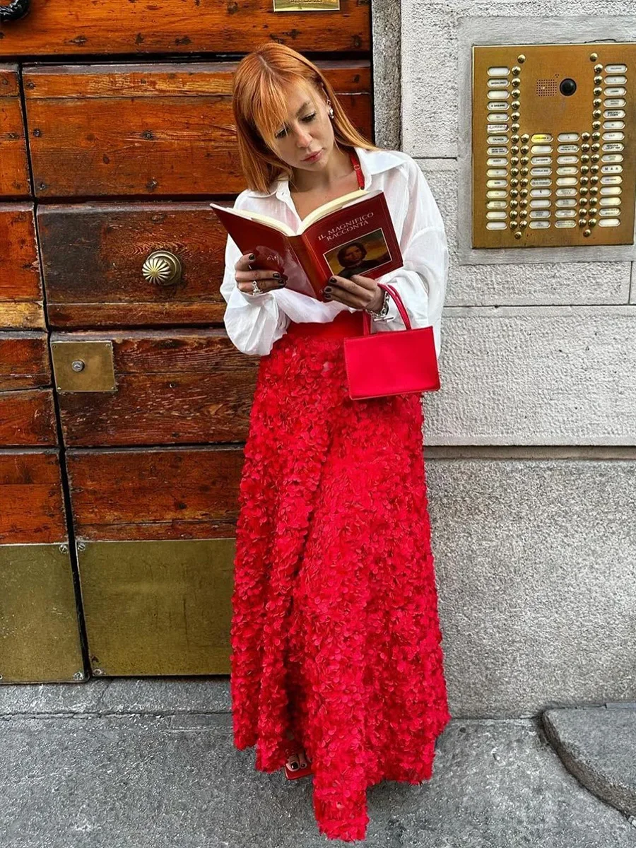 Wolfeel Winter Autumn Women's Fashion Chic Long Petal Skirt Design Inspired Evening Gown Elegant Lady Unique High Waisted Skirt
