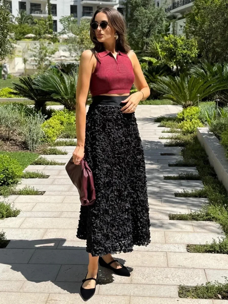 Wolfeel Winter Autumn Women's Fashion Chic Long Petal Skirt Design Inspired Evening Gown Elegant Lady Unique High Waisted Skirt