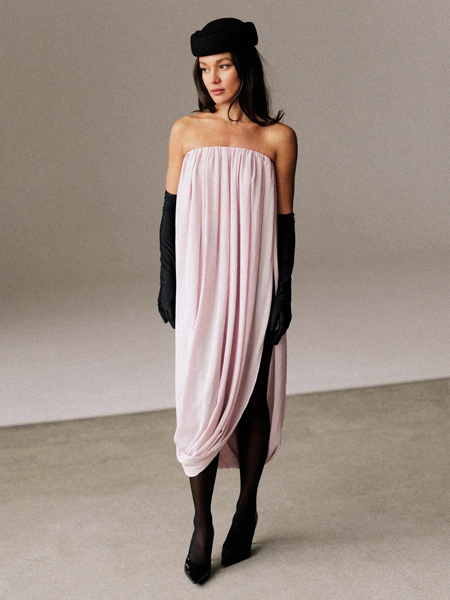 Bornladies Women's Spring Summer New Elegant Street Style Skirt Fashion Loose Ruched Draped Split Maxi Skirt