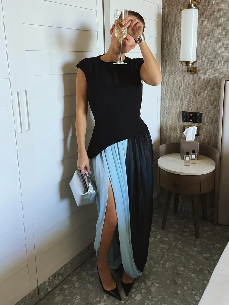 Bornladies Women's Spring Summer New Elegant Street Style Skirt Fashion Loose Ruched Draped Split Maxi Skirt
