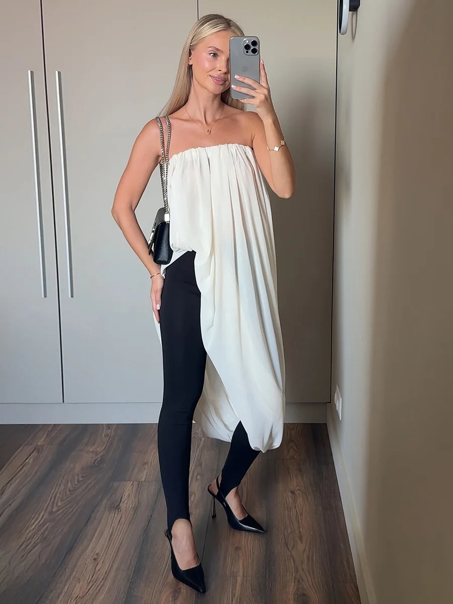 Bornladies Women's Spring Summer New Elegant Street Style Skirt Fashion Loose Ruched Draped Split Maxi Skirt