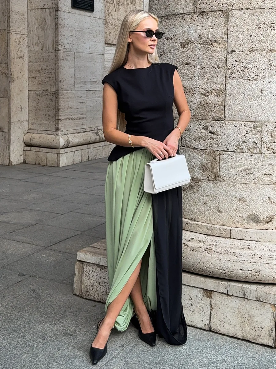 Bornladies Women's Spring Summer New Elegant Street Style Skirt Fashion Loose Ruched Draped Split Maxi Skirt