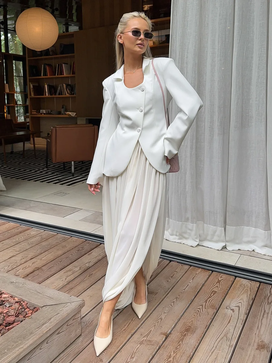 Bornladies Women's Spring Summer New Elegant Street Style Skirt Fashion Loose Ruched Draped Split Maxi Skirt