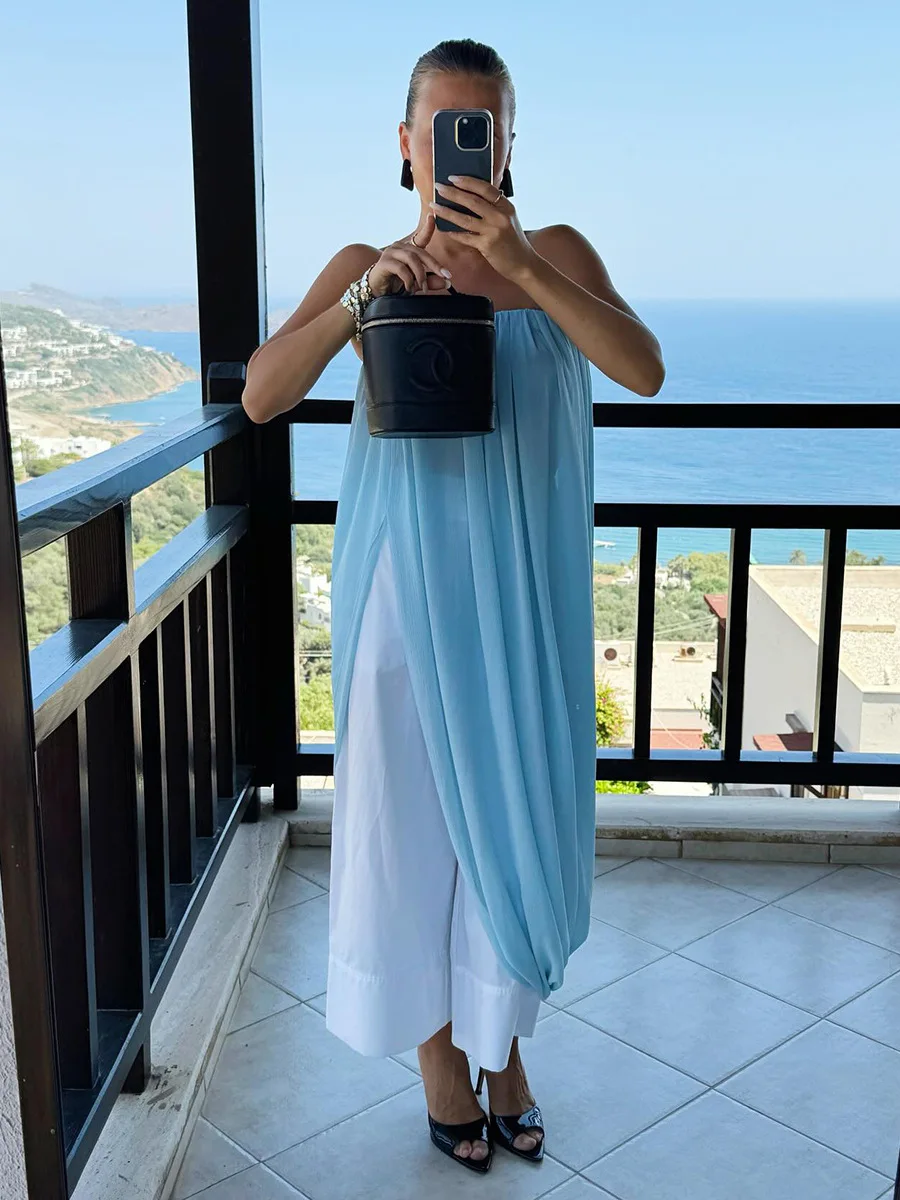 Bornladies Women's Spring Summer New Elegant Street Style Skirt Fashion Loose Ruched Draped Split Maxi Skirt