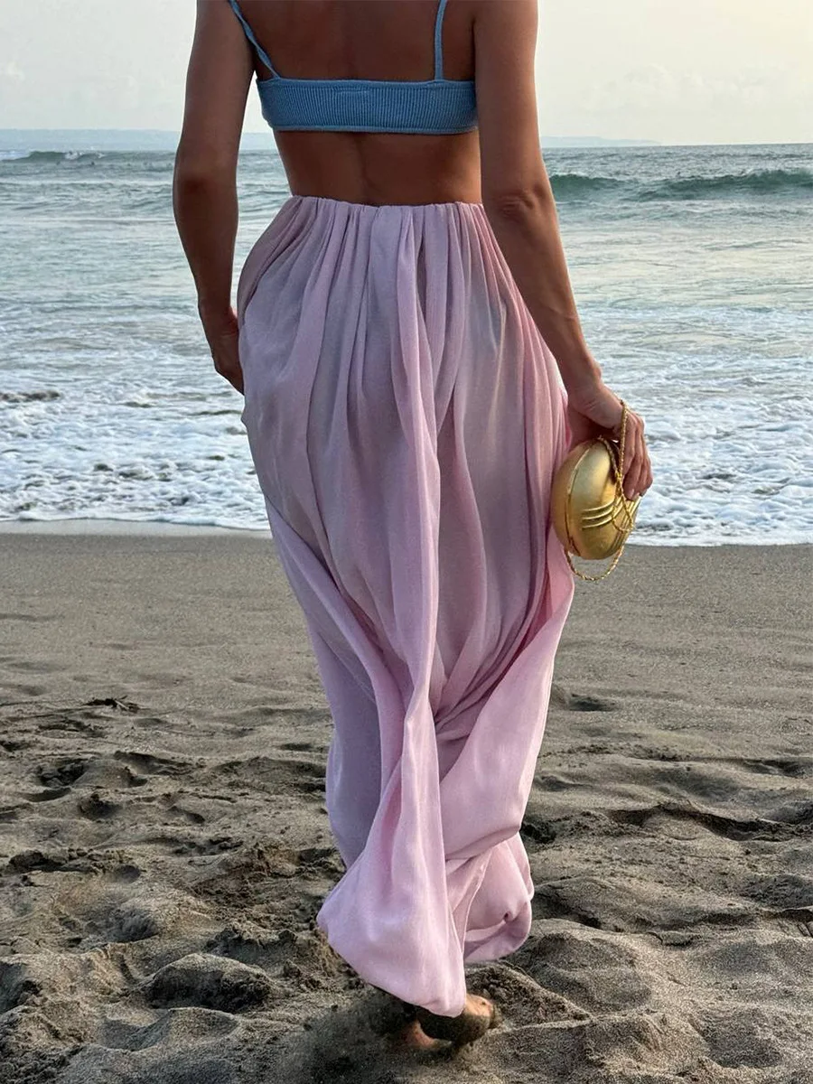 Bornladies Women's Spring Summer New Elegant Street Style Skirt Fashion Loose Ruched Draped Split Maxi Skirt