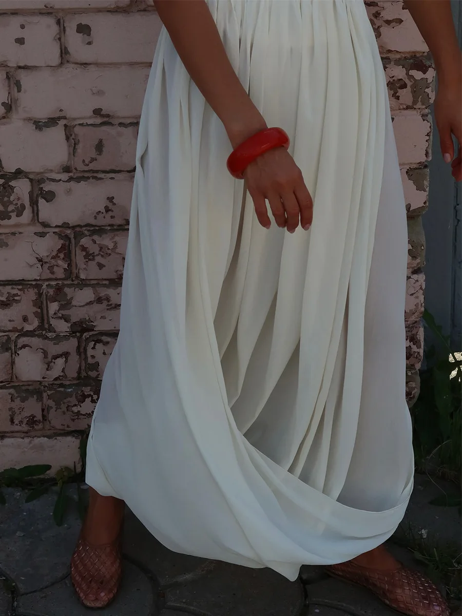 Bornladies Women's Spring Summer New Elegant Street Style Skirt Fashion Loose Ruched Draped Split Maxi Skirt