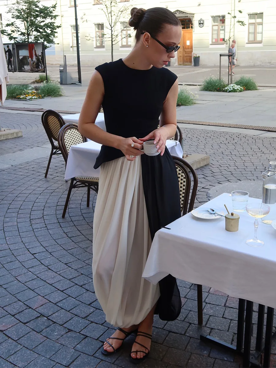 Bornladies Women's Spring Summer New Elegant Street Style Skirt Fashion Loose Ruched Draped Split Maxi Skirt