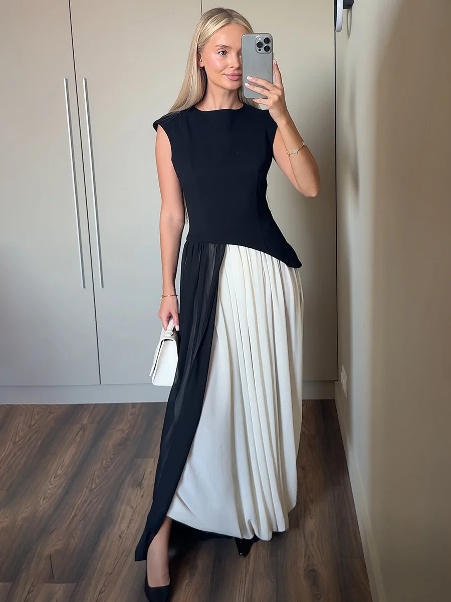 Bornladies Women's Spring Summer New Elegant Street Style Skirt Fashion Loose Ruched Draped Split Maxi Skirt