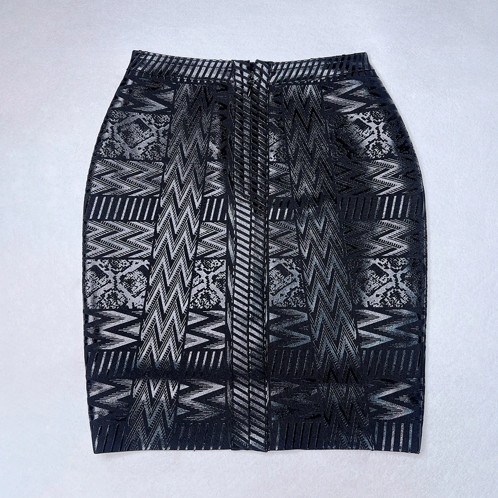 BEAUKEY Sexy Black  Metallic Leather Bandage Skirt Geometric 2022 For Women Mini Bodycon High Waist Skirt