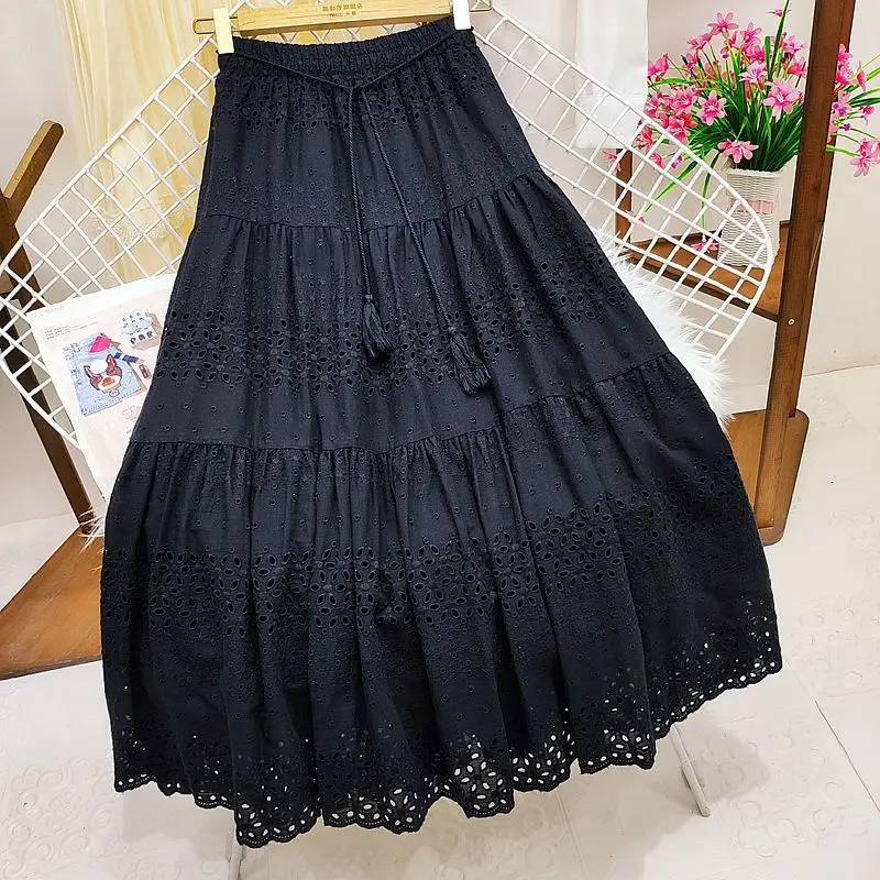 Spring Summer Lace Casual Skirt Women's High Waist Splicing Hooks Casual Solid Loose Holiday Party Skirts Women Clothes