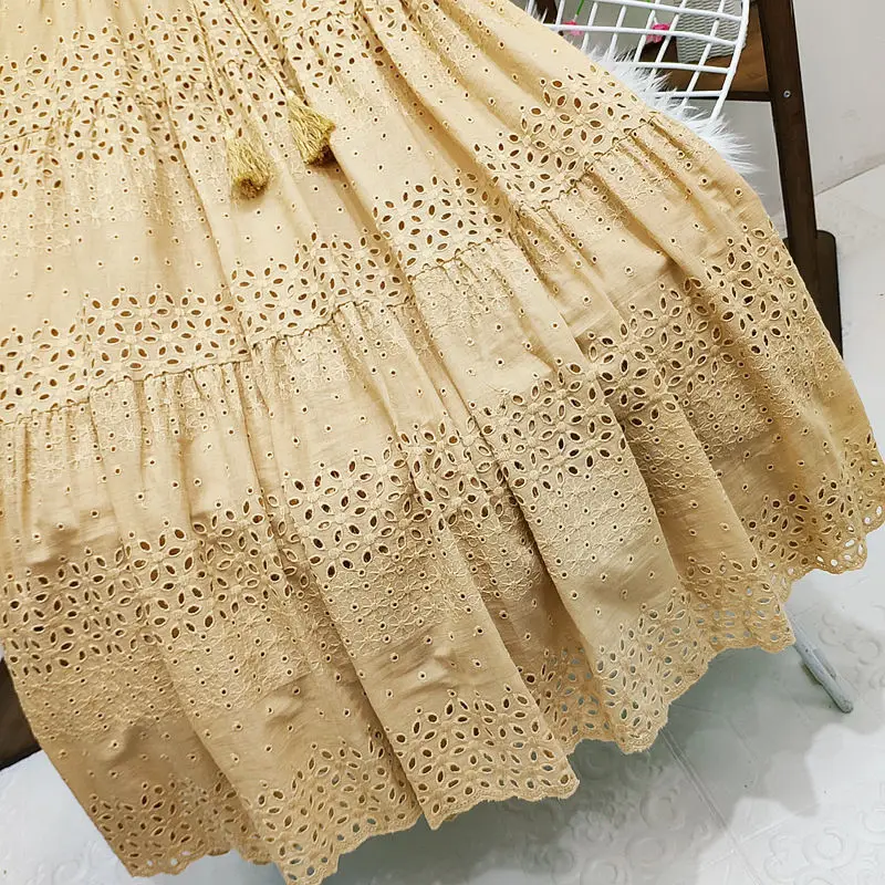 Spring Summer Lace Casual Skirt Women's High Waist Splicing Hooks Casual Solid Loose Holiday Party Skirts Women Clothes