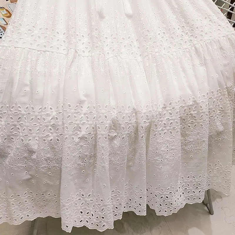 Spring Summer Lace Casual Skirt Women's High Waist Splicing Hooks Casual Solid Loose Holiday Party Skirts Women Clothes