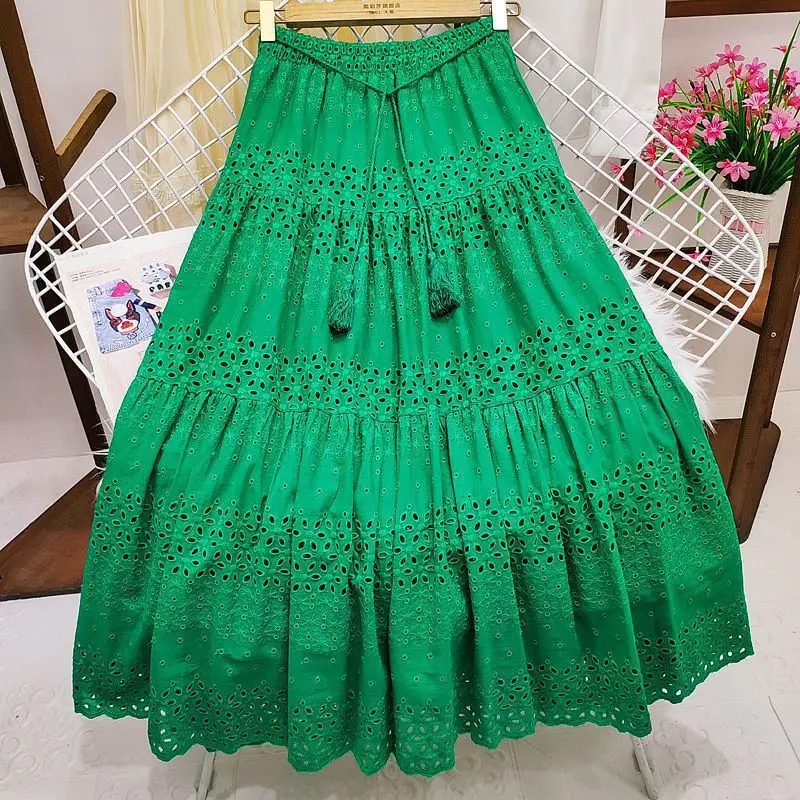 Spring Summer Lace Casual Skirt Women's High Waist Splicing Hooks Casual Solid Loose Holiday Party Skirts Women Clothes