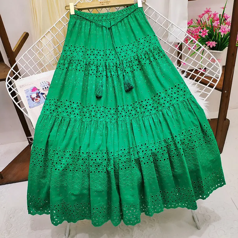 Spring Summer Lace Casual Skirt Women's High Waist Splicing Hooks Casual Solid Loose Holiday Party Skirts Women Clothes