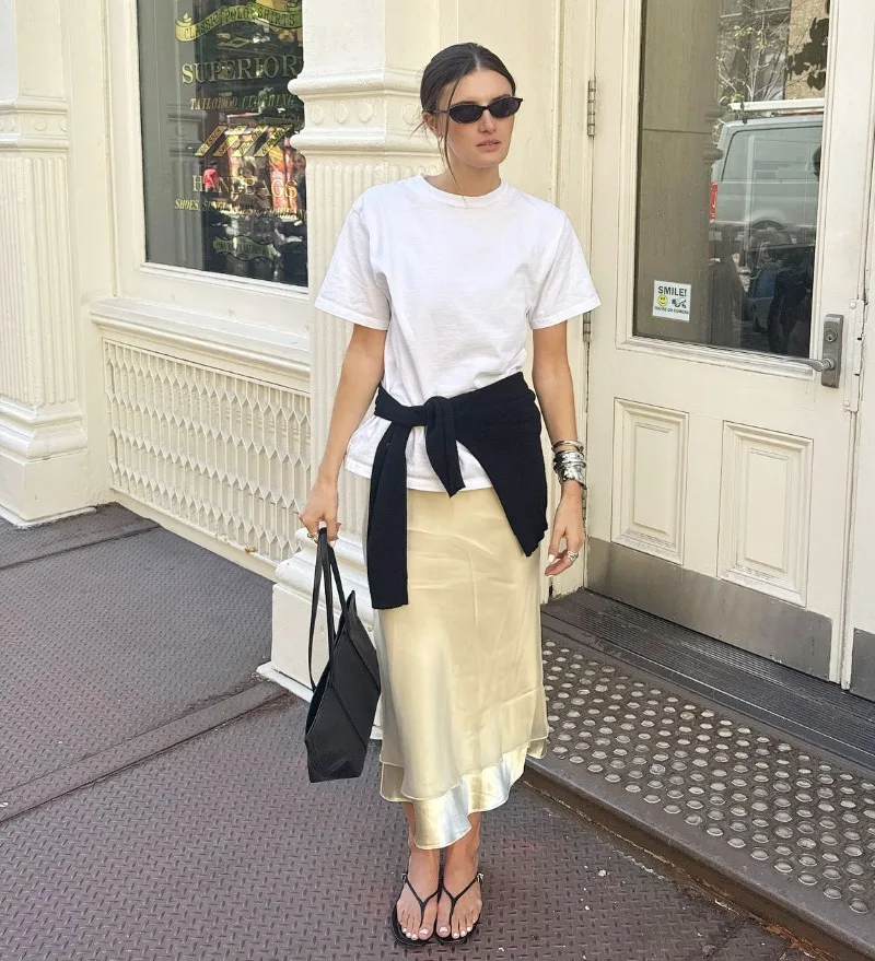 Trendix Gold Satin Midi Skirt For Women Street High Waist Patchwork Mesh Long Skirt Femme 2025 Winter Party Club Sexy Slim Skirt