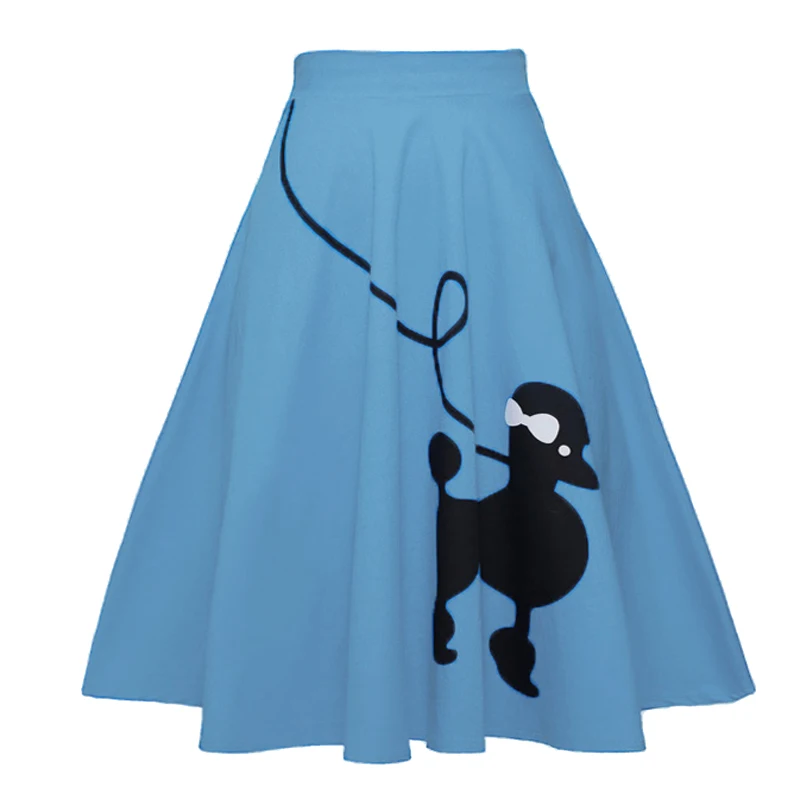Tonval Pinup 50s Dog Print Kawaii Vintage High Waist Skirts for Women Cotton A Line Knee Length Retro Swing Skirt