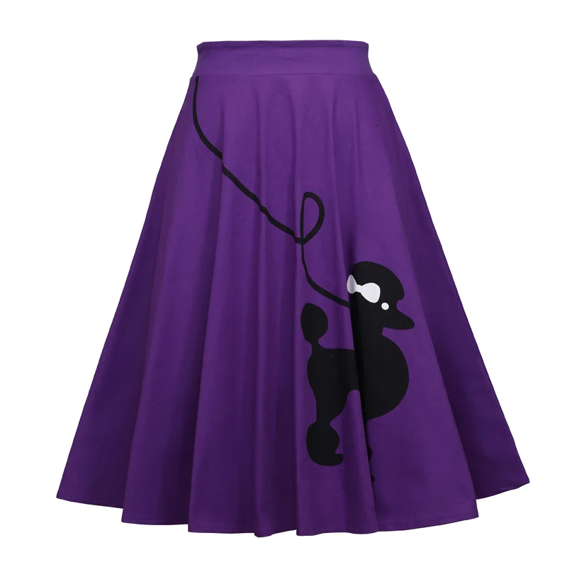 Tonval Pinup 50s Dog Print Kawaii Vintage High Waist Skirts for Women Cotton A Line Knee Length Retro Swing Skirt