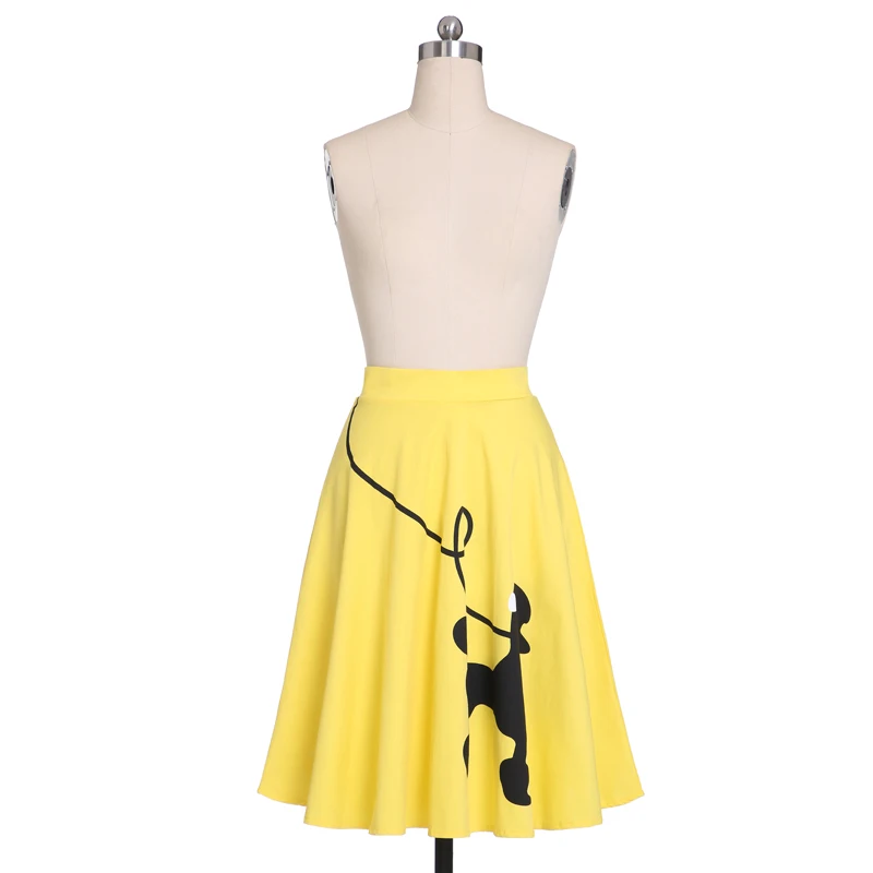 Tonval Pinup 50s Dog Print Kawaii Vintage High Waist Skirts for Women Cotton A Line Knee Length Retro Swing Skirt
