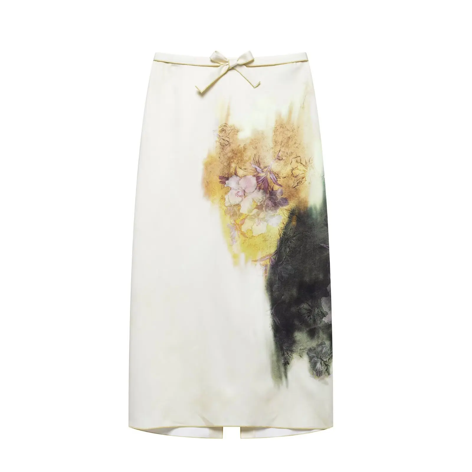 HH Women New Fashion Versatile Zipper Printed Midi Skirt Summer Female Temperament High-Waist Slim Split Hem Lace-up Skirt