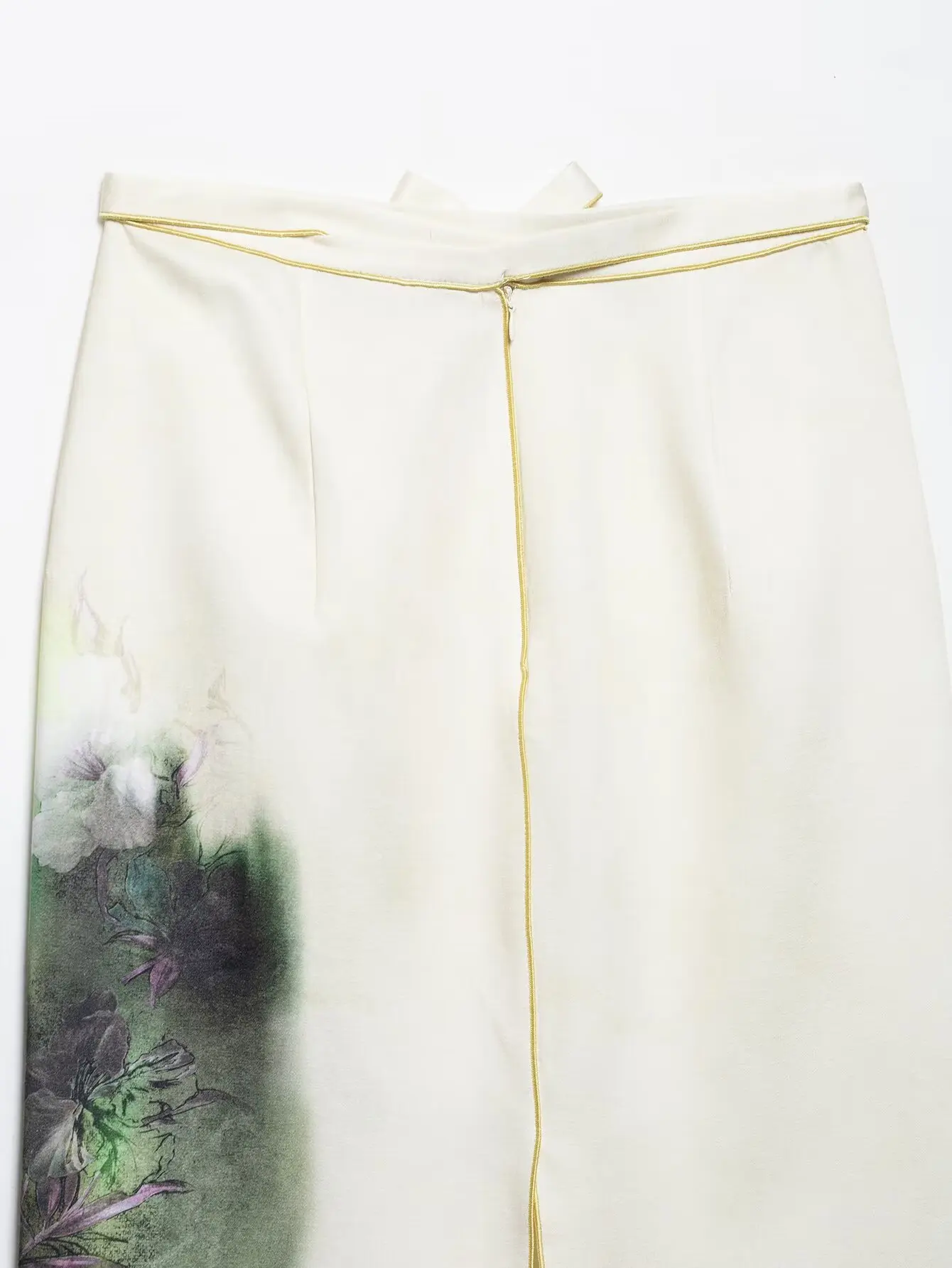 HH Women New Fashion Versatile Zipper Printed Midi Skirt Summer Female Temperament High-Waist Slim Split Hem Lace-up Skirt
