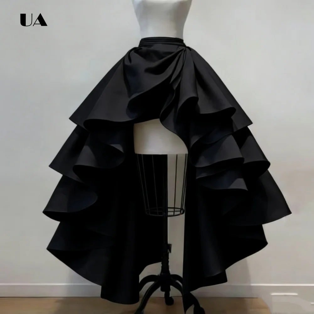 Women's Fashion Hi-lo Skirt, Elegant Satin Ruffled Skirt, High Waist A-Line Party Prom Skirt