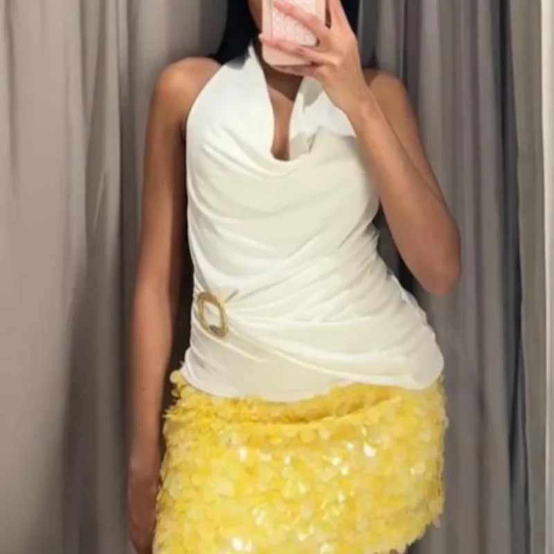 Sexy Sequin Mini Skirts Women Slim High Street Fashion Chic Shiny Skirt Female 2026 Spring Summer New Beach Holiday Skirts Lady