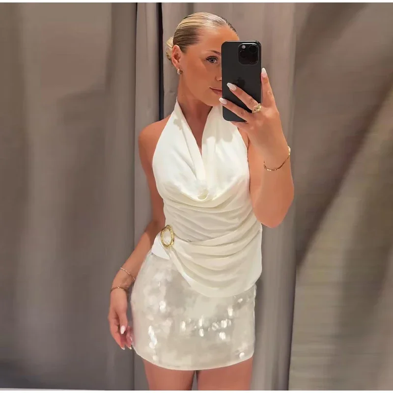 Sexy Sequin Mini Skirts Women Slim High Street Fashion Chic Shiny Skirt Female 2026 Spring Summer New Beach Holiday Skirts Lady