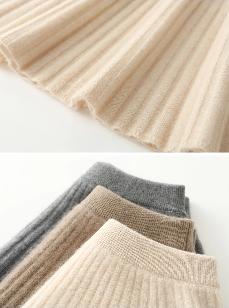 Korean Skirt 100% Merino Wool Women's Knitted Mini Skirt Autumn and Winter Women's Fashion Solid Color Small Umbrella Skirt
