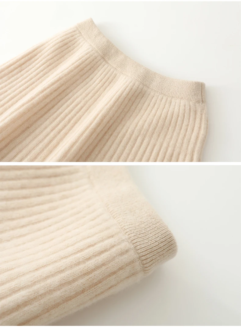 Korean Skirt 100% Merino Wool Women's Knitted Mini Skirt Autumn and Winter Women's Fashion Solid Color Small Umbrella Skirt