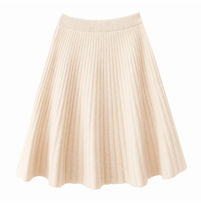 Korean Skirt 100% Merino Wool Women's Knitted Mini Skirt Autumn and Winter Women's Fashion Solid Color Small Umbrella Skirt