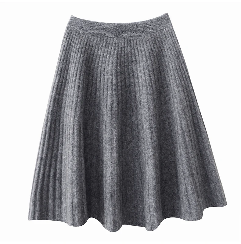 Korean Skirt 100% Merino Wool Women's Knitted Mini Skirt Autumn and Winter Women's Fashion Solid Color Small Umbrella Skirt