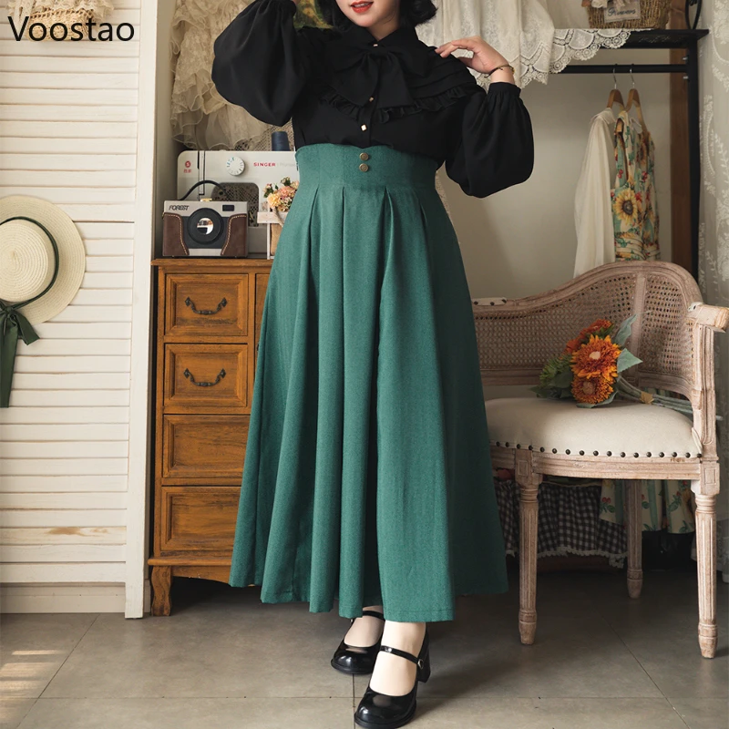 Elegant Classical Lolita Style Midi Skirt Women Vintage Victorian Button Slim Party Long Skirts Office Lady Sweet A-Line Skirt