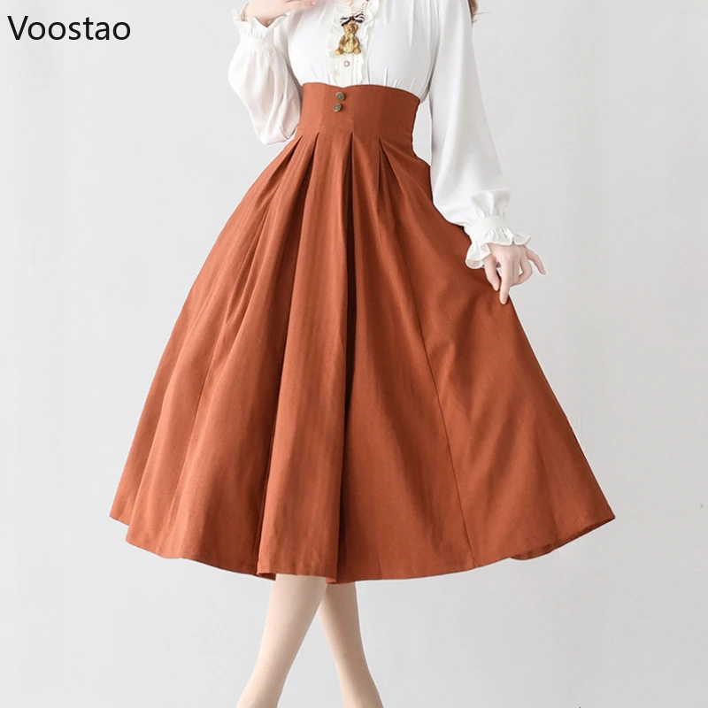 Elegant Classical Lolita Style Midi Skirt Women Vintage Victorian Button Slim Party Long Skirts Office Lady Sweet A-Line Skirt
