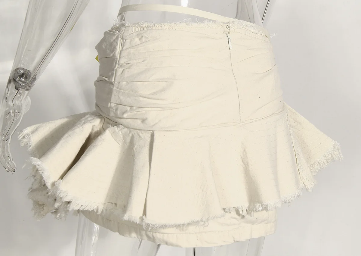 DEAT Fashion Women Skirt High Waist Irregular Raw Edge Slim Sexy Asymmetric Pleated Mini Layered Skirts Summer 2024 New 17A8725
