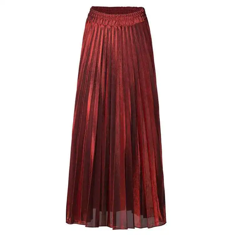 LANMREM 2025 new Spring fashion women clothes high waist A-line pleated sliver vintage elastic long halfbody skirt WH28501XL